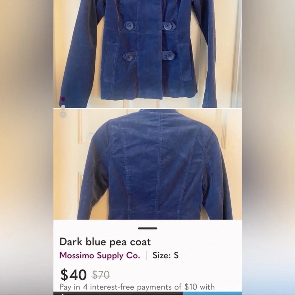 Mossimo Supply Co Blue Pea Coat Double-Breasted